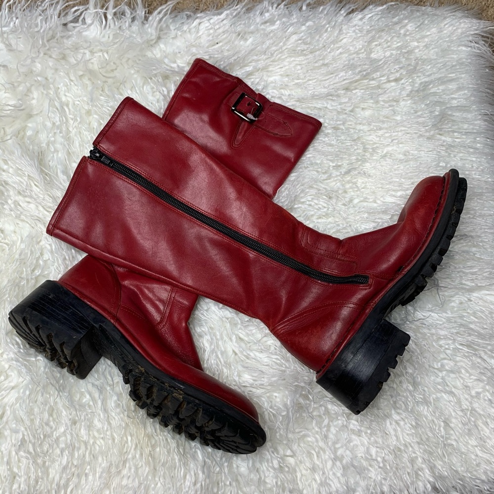 PAZZO • Red Leather Knee High Boot • Size 6
